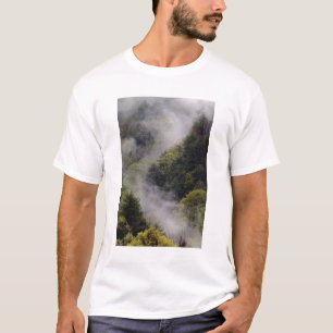 Camiseta Névoa subindo da encosta da montanha após chuva de