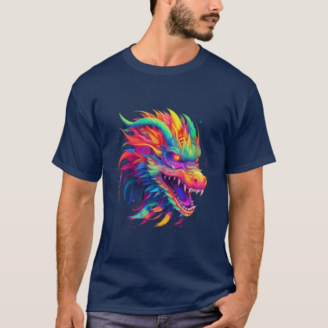 Camiseta NEVON Dragon em Brilho, Cores Vivas (Frente)