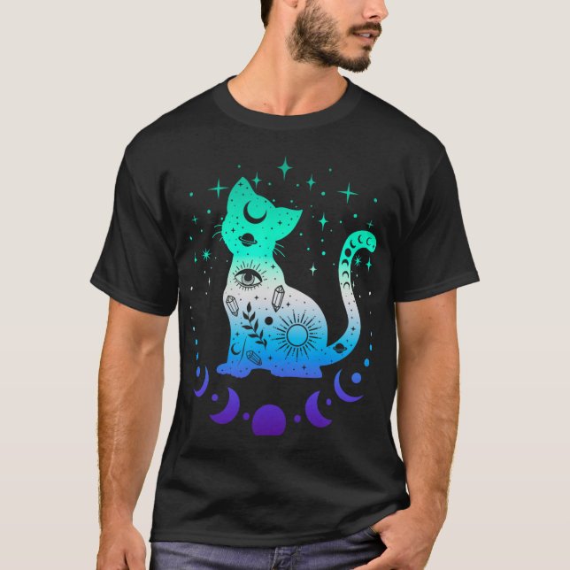 Camiseta New Blue Gay Male Mlm Pride Flag, Astrology Cat  (Frente)