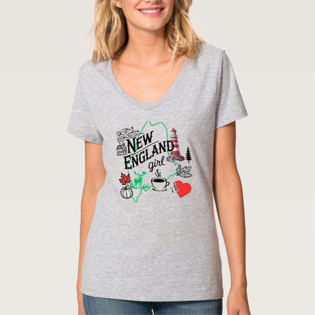 Camiseta New England Girl in Heart T-shirt - Maine Design (Frente)