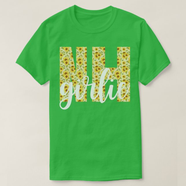 Camiseta New Hampshire NH Girlie Cute Sunflower Estado (Frente do Design)