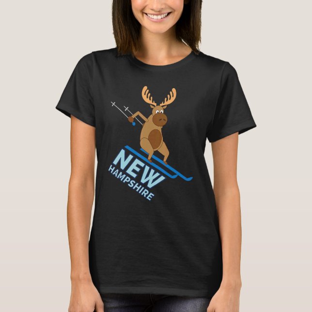 Camiseta New Hampshire  NH Skiing Moose Winter (Frente)