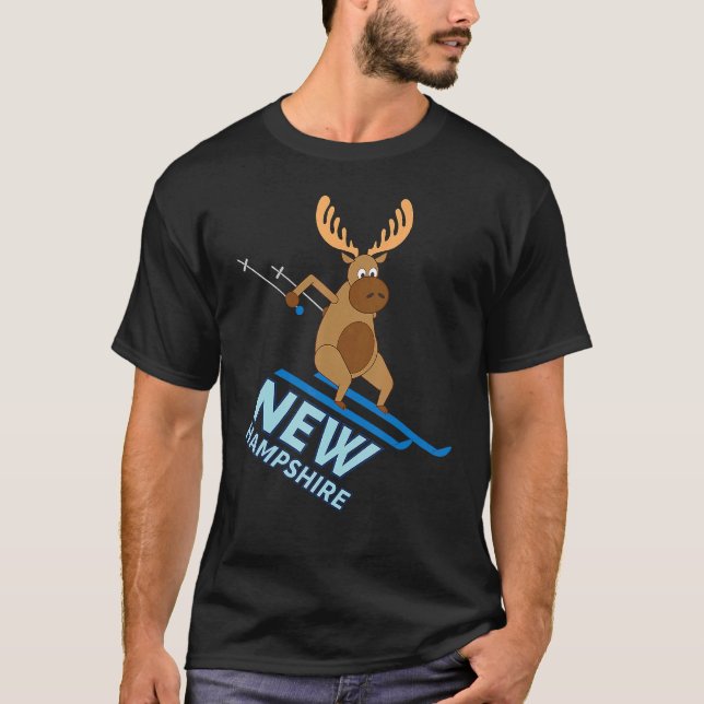 Camiseta New Hampshire NH Skiing Moose Winter (Frente)