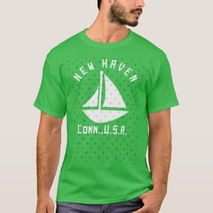 Camiseta New Haven Connecticut Vela Embarcação Texto Branco