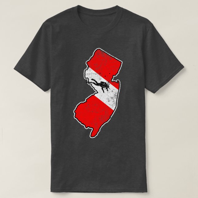 Camiseta New Jersey Dive Flag Scuba Divisão Estado Mapa Div (Frente do Design)