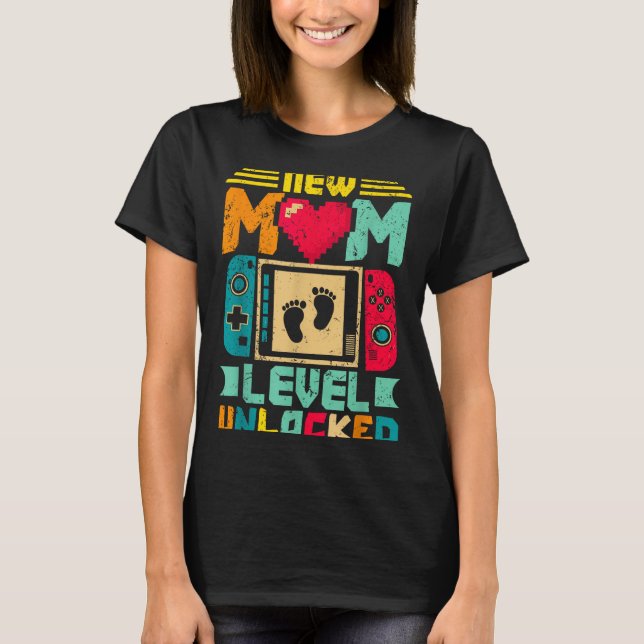 Camiseta New Mom Level Unlocked Gamer Valentine's  (Frente)