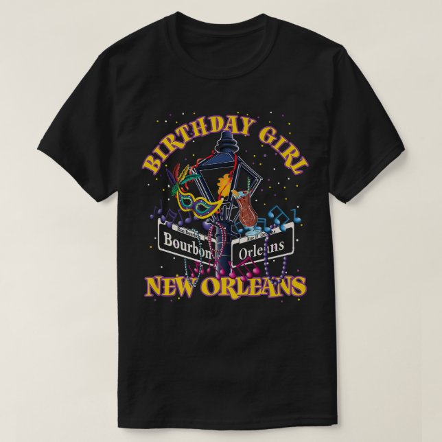 Camiseta New Orleans Birthday Girl French Quarter Girls Tri (Frente do Design)