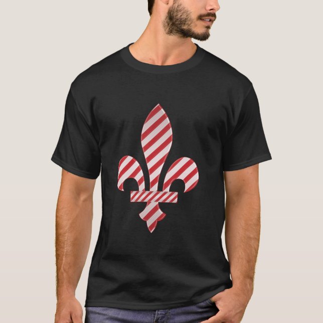 Camiseta New Orleans Candy Cane Striped Fleur de lis Long S (Frente)