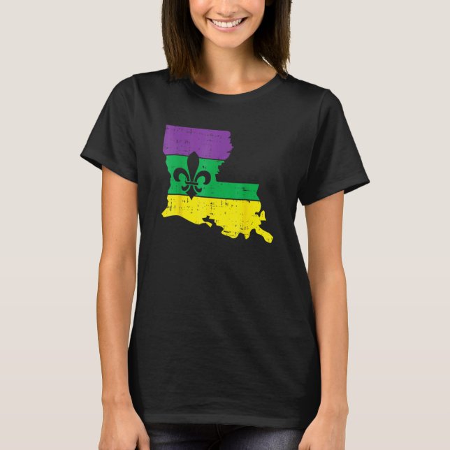 Camiseta New Orleans Louisiana Map Jester Funny Mardi Gras  (Frente)