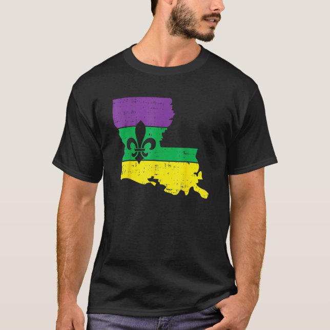 Camiseta New Orleans Louisiana Map Jester Funny Mardi Gras  (Frente)