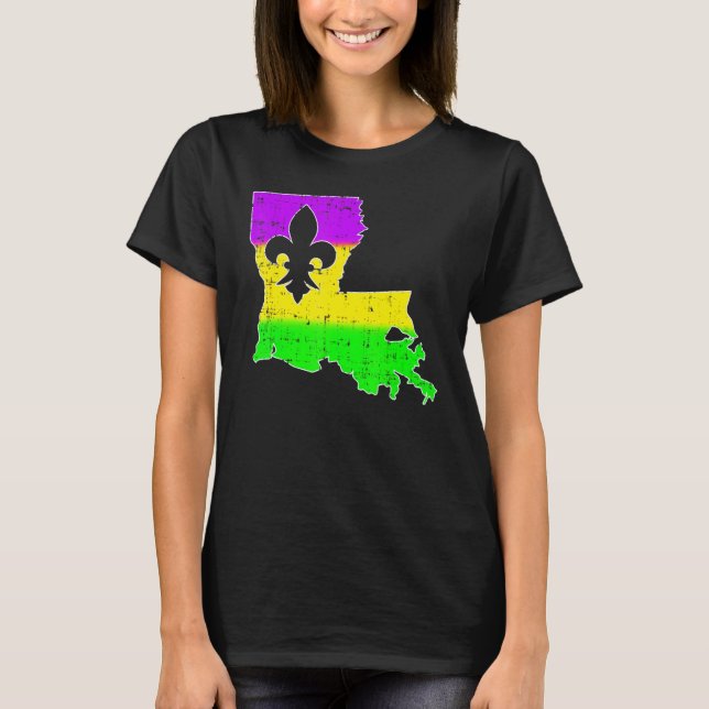 Camiseta New Orleans Louisiana Map Men Mulheres Mardi Gras  (Frente)