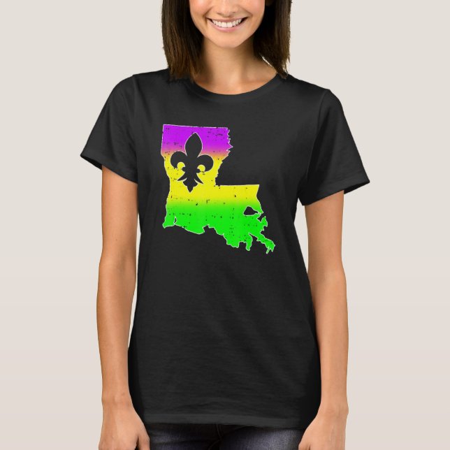 Camiseta New Orleans Louisiana Map Men Women Mardi Gras Car (Frente)
