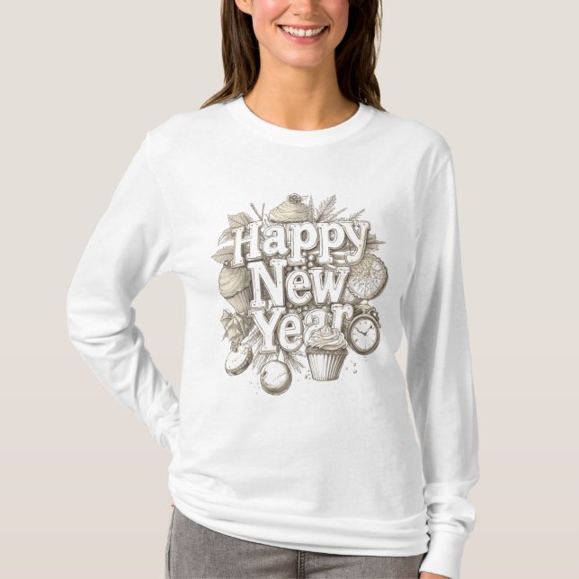 Camiseta new year amazing  cup cake design (Frente)