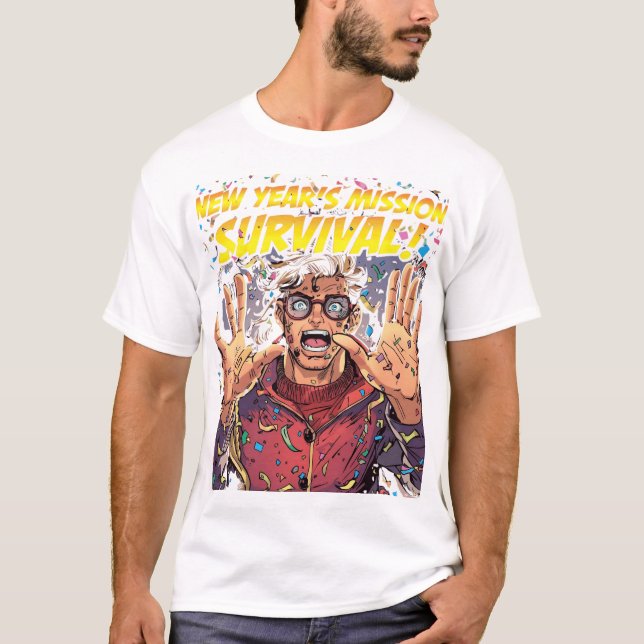 Camiseta New Year’s Mission: Survival! Funny Comic Characte (Frente)