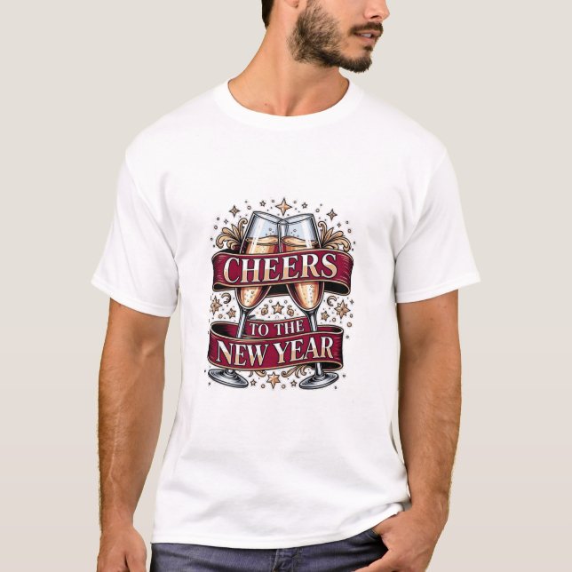 Camiseta New Year's Champagne T-Shirt, Premium Ornate Toast (Frente)