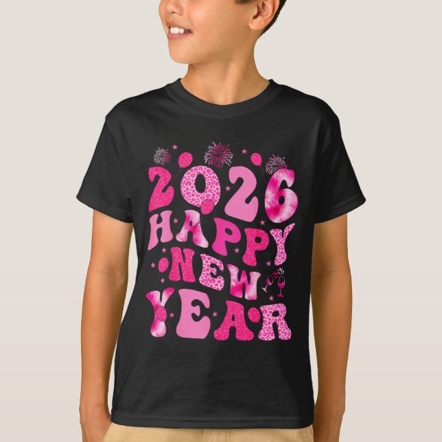 Camiseta New Year's Eve Hello 2026 Groovy Family Matching C (Frente)