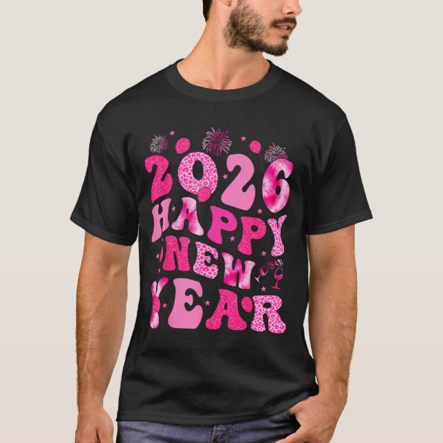 Camiseta New Year's Eve Hello 2026 Groovy Family Matching C (Frente)