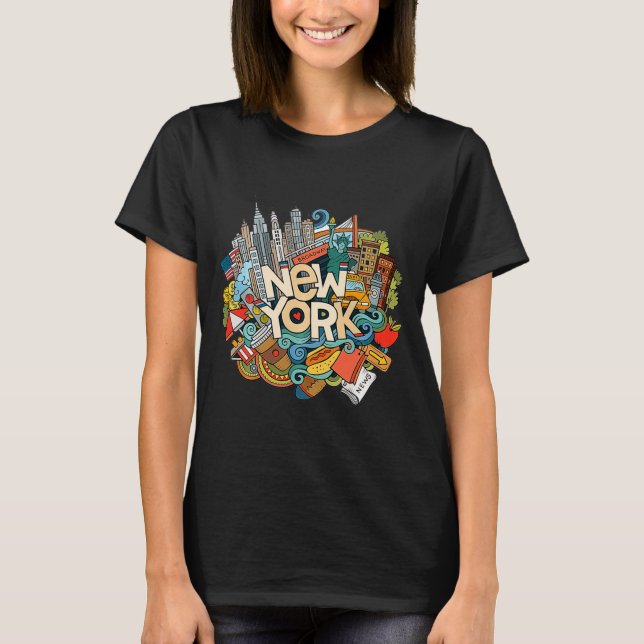 Camiseta New York City Nyc Iconic Skyline Big Gift So  (Frente)