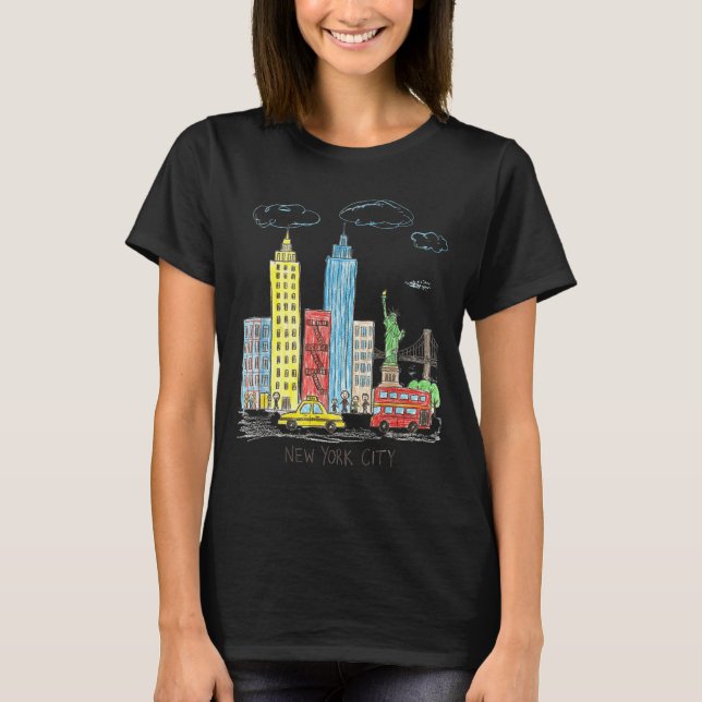 Camiseta New York City Skyline Illustration Urban Kids Art  (Frente)