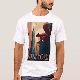 Camiseta New York City Squirrel – Art Deco Skyline Poster