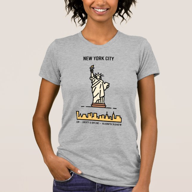 Camiseta New York Statse of Liberty Skyline Simple Line Art (Frente)