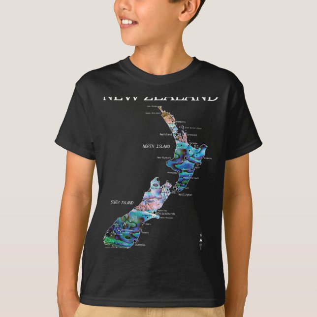 Camiseta New Zealand Kiwi Detailed Map  (Frente)