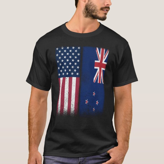Camiseta New Zealand New Zealand American Flags Proud USA (Frente)
