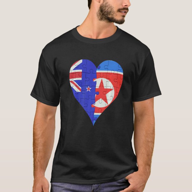 Camiseta New Zealander North Korea Flag Heart (Frente)