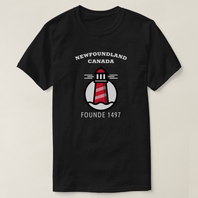 Camiseta Newfoundland Canada fundou o farol de 1497 (Frente do Design)