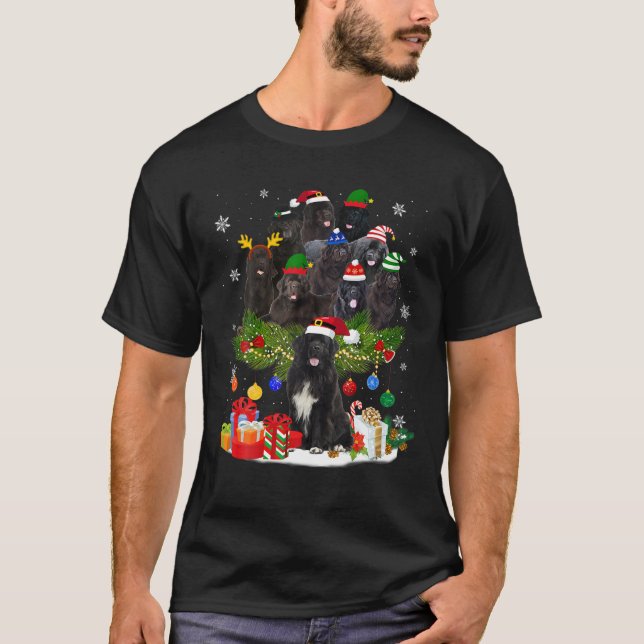 Camiseta Newfoundland Christmas Tree Lights Funny Dog Xmas (Frente)