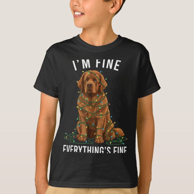 Camiseta Newfoundland Dog Christmas I'm Fine Everything Is  (Frente)