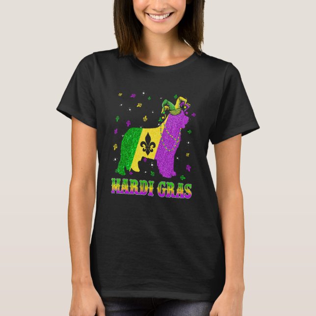 Camiseta Newfoundland Dog Mardi Gras Carnival Jester Beads (Frente)