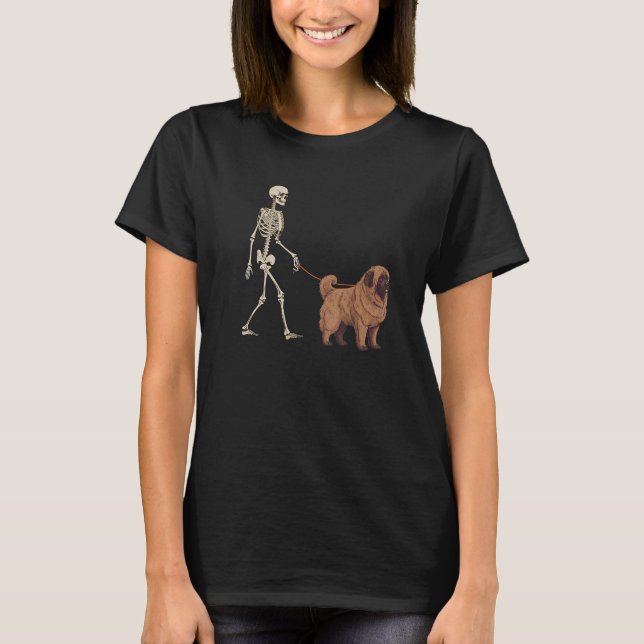 Camiseta Newfoundland Skeleton Dog Walking Halloween Dog (Frente)