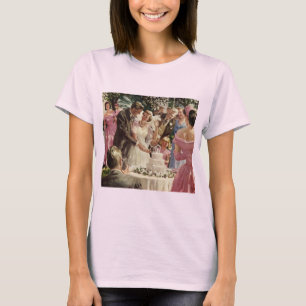 Camiseta Newlyweds do casamento vintage Noivo Corte o Bolo