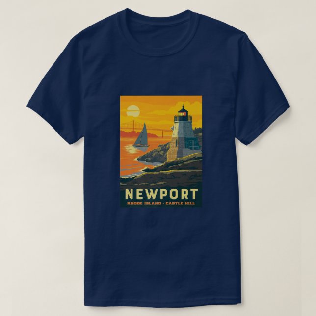Camiseta Newport Rhode Island Castle Newport, Retro Poster (Frente do Design)