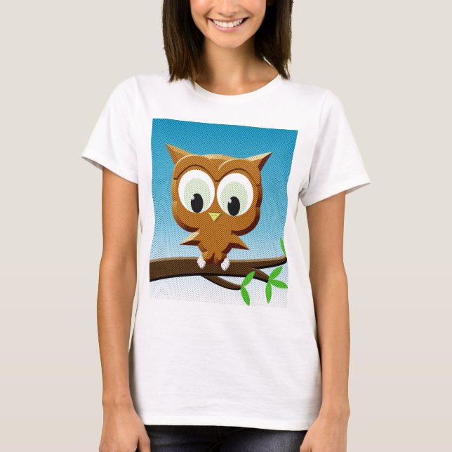 Camiseta Newsprint Cartoon Owl (Frente)
