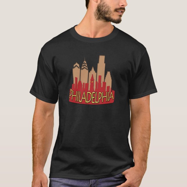 Camiseta Newwave da skyline de Philly quente (Frente)