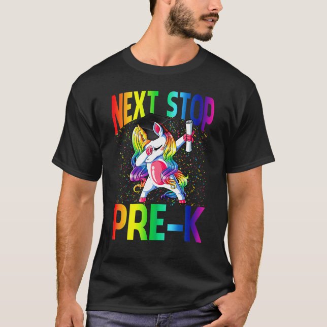 Camiseta Next Stop Pre K Graduation Unicorn (Frente)
