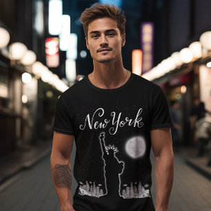 Camiseta Ney York City Night Life Sky Line Estátua Liberdad
