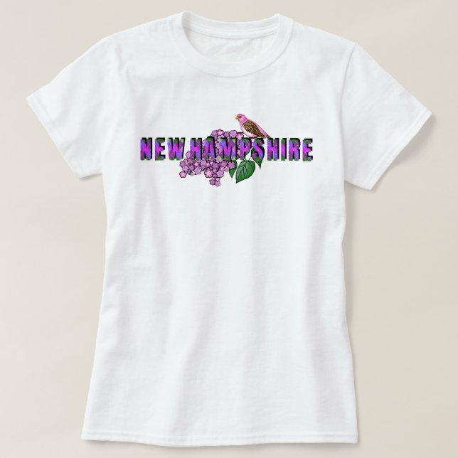 Camiseta NH State Symbols Purple Finch & Lilacs Argyle (Frente do Design)
