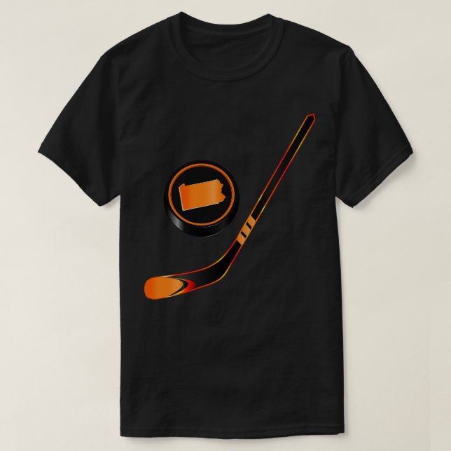 Camiseta NHL PA Black Orange Stick and Puck (Frente do Design)