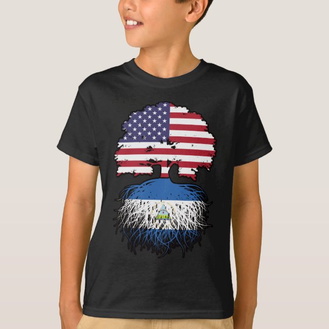 Camiseta Nicarágua, Nicarágua, EUA, Bandeira de Raízes de Á (Frente)