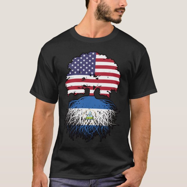 Camiseta Nicarágua, Nicarágua, EUA, Bandeira de Raízes de Á (Frente)
