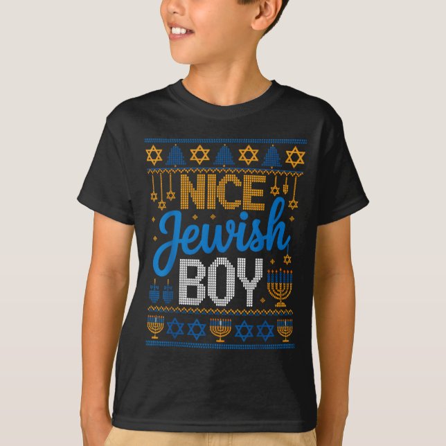 Camiseta Nice Jewish Boy Hanukkah Menorah Dreidel Ugly Swea (Frente)
