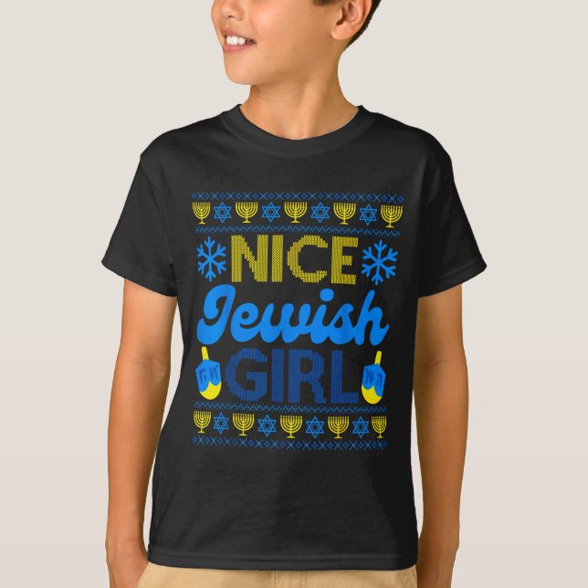 Camiseta Nice Jewish Girl Ugly Happy Hanukkah Sweater Chanu (Frente)