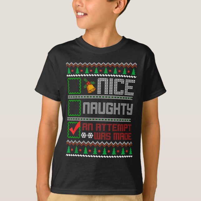 Camiseta Nice Naughty An Attempt Was Made Christmas List Sa (Frente)