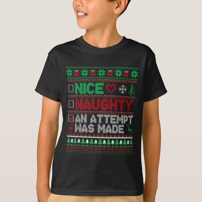 Camiseta Nice Naughty An Attempt Was Made Christmas List Sa (Frente)