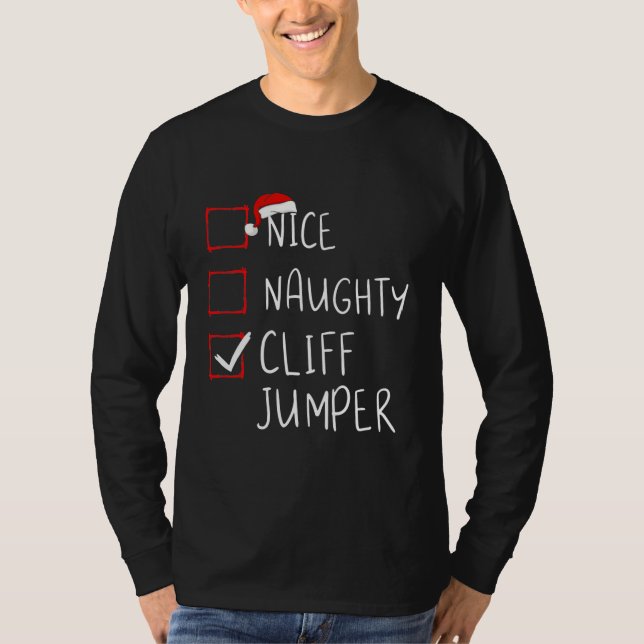 Camiseta Nice Naughty Cliff Jumper List Christmas Santa (Frente)