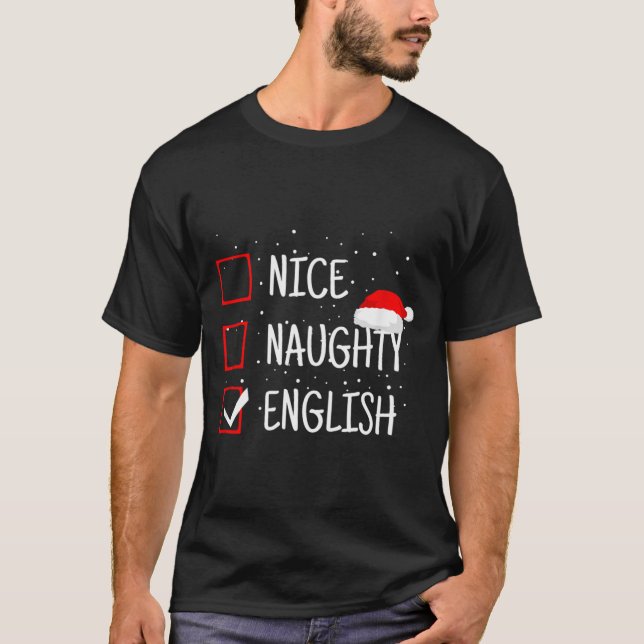 Camiseta Nice Naughty English Christmas Checklist Funny Eng (Frente)