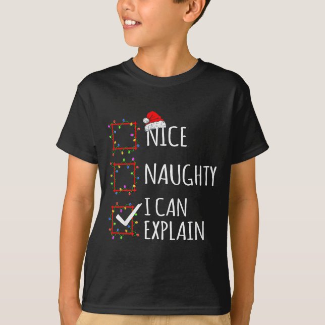 Camiseta Nice Naughty I Can Explain Christmas List Santa Cl (Frente)